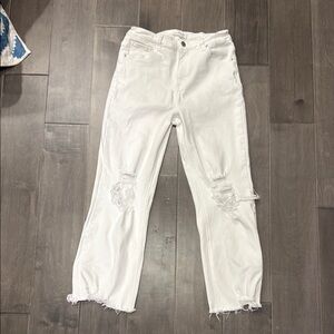 Risen White Distressed Straight Crop